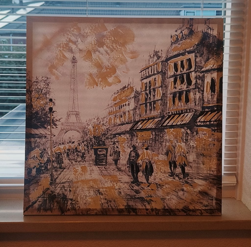 Mooi schilderij Parijs (zwart/wit met accenten), Huis en Inrichting, Ophalen, 50 – 75, Zo goed als nieuw, Schilderij