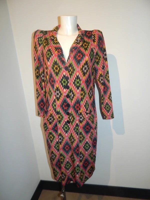ML Collections kleurrijke stretch jurk power shoulder 44, Kleding | Dames, Maat 42/44 (L), Knielengte, Meerkleurig, Verzenden
