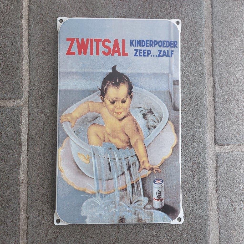 Emaille Reclamebord ZWITSAL kinderpoeder zeep...zalf, Ophalen of Verzenden, Zo goed als nieuw, Reclamebord