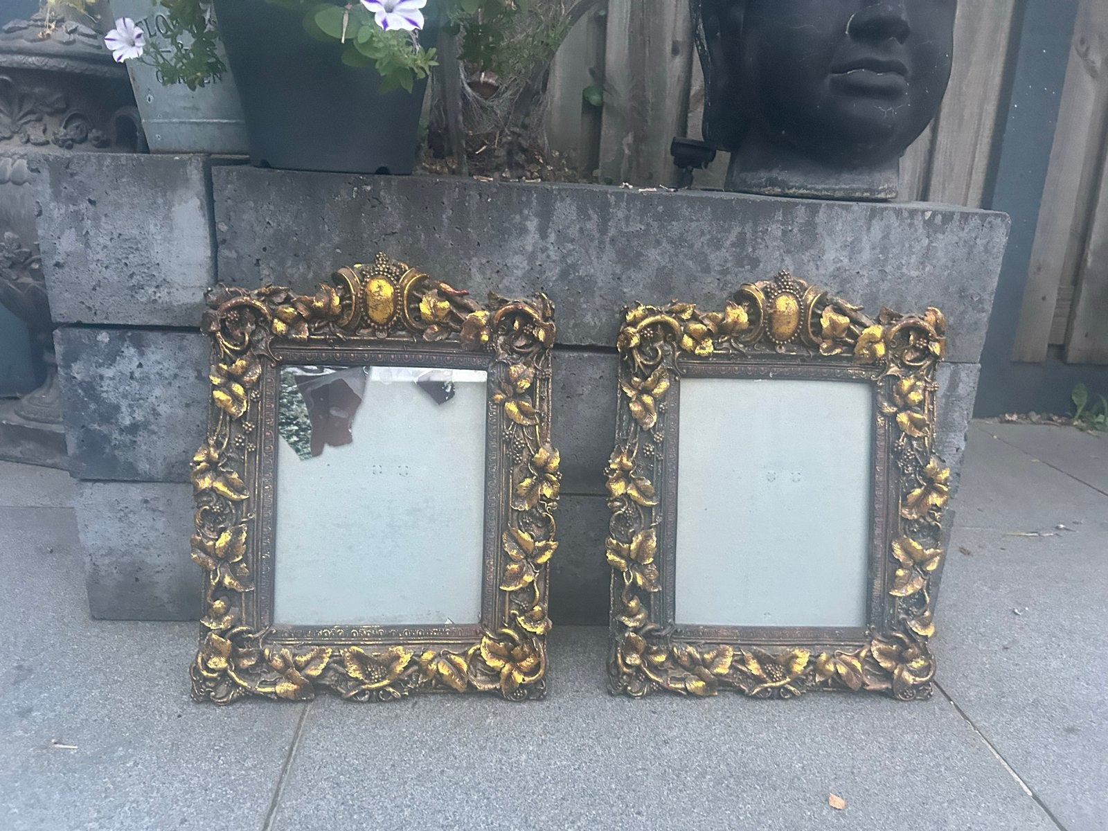 Set van 2 Antieke Gouden Fotolijsten - Barok Stijl, Ophalen, Overige materialen, Gebruikt, Fotolijst