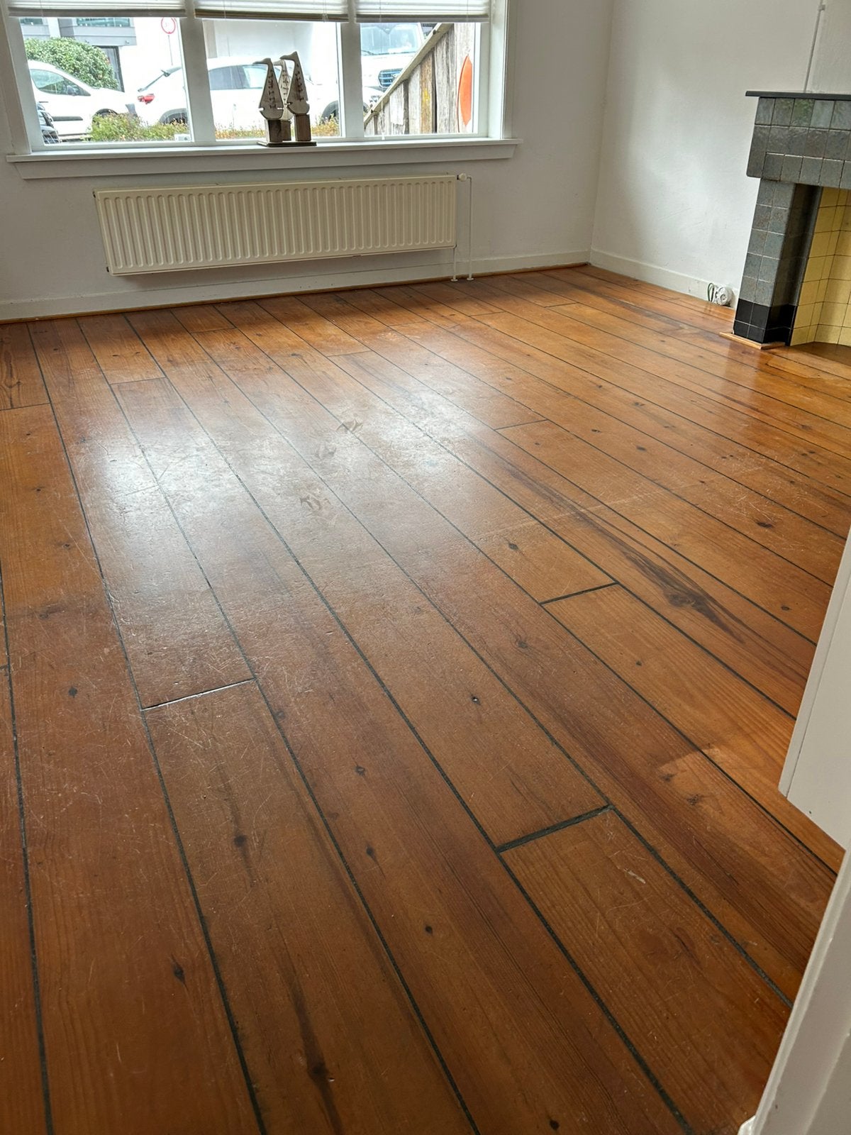 Amerikaans grenen vloer afgerubberd, Doe-het-zelf en Verbouw, Vloerdelen en Plavuizen, Ophalen, Gebruikt, 50 tot 150 cm, Vloerdelen of -planken
