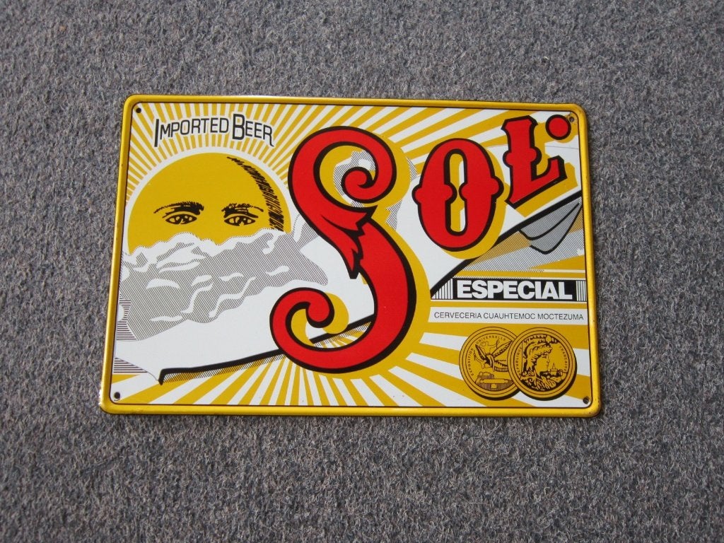 SOL BIER BLIKKEN RECLAMEBORD, Verzamelen, Ophalen, Zo goed als nieuw, Reclamebord, Plaat of Schild, Overige merken