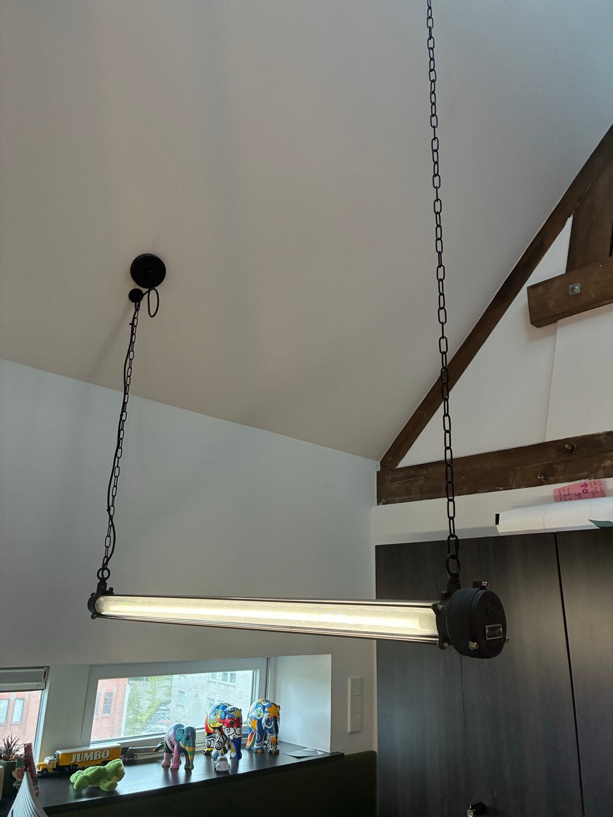 TL-lamp - Hanglamp met kettingen 2x, Ophalen of Verzenden, Gebruikt, Metaal, G13 (TL)
