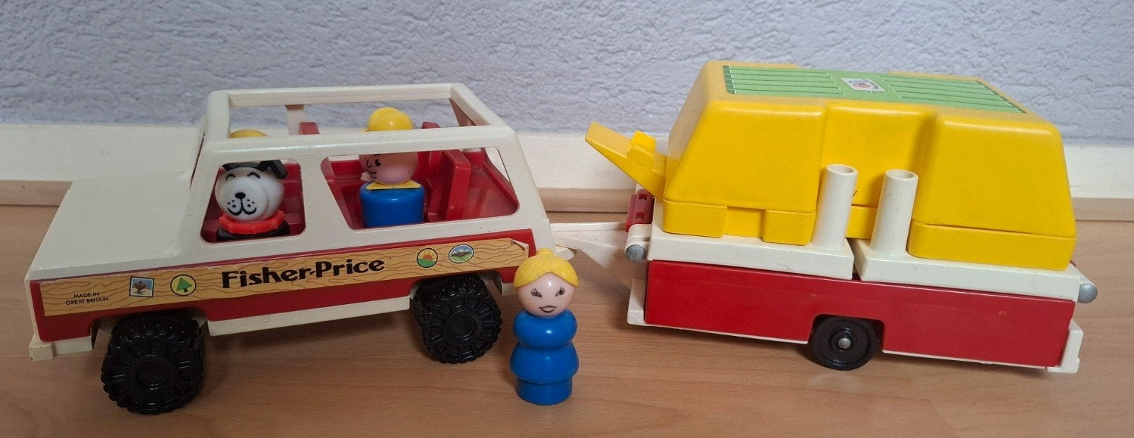 Vintage Fisher-Price Jeep 1979 met Caravan en Figuren, Ophalen of Verzenden, Gebruikt, Speelset