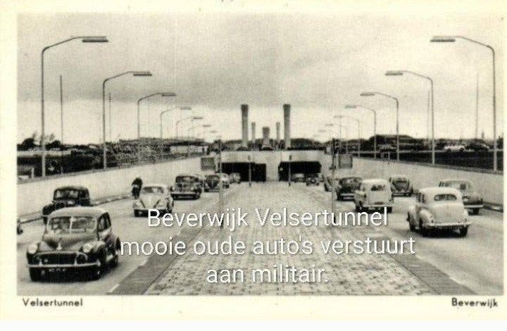 Beverwijk Velsertunnel oldtimers verstuurd aan militair NAPO, Verzenden, 1960 tot 1980, Gelopen, Noord-Holland