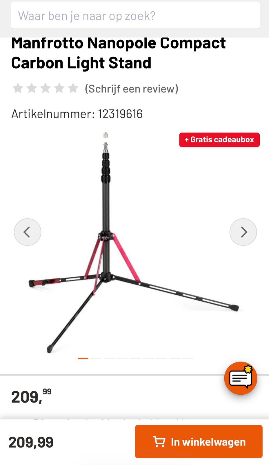 Manfrotto MS0490C Carbon NanoPole Stand prof statief, Ophalen of Verzenden, Zo goed als nieuw, 175 cm of meer, Driepoot