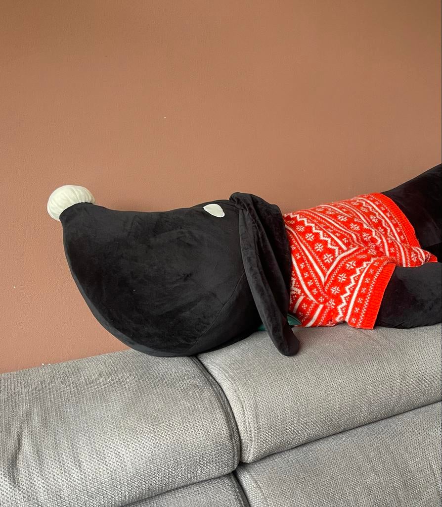 XXL Takkie Knuffel 115 cm - Hond met Kersttrui, Overige merken, Overige karakters, Zwart, Zo goed als nieuw
