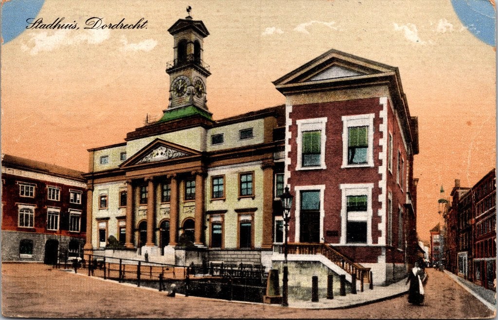 Dordrecht - 6 oude ansichtkaarten Stadhuis, Verzenden, 1940 tot 1960, Gelopen, Zuid-Holland