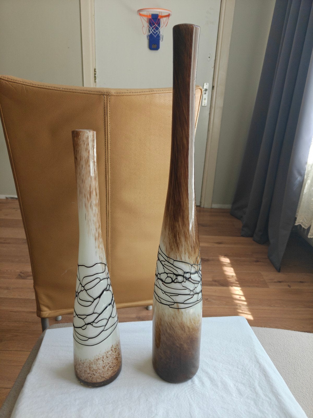 Set van 2 decoratieve vazen - bruin/wit met abstract patroon, Ophalen