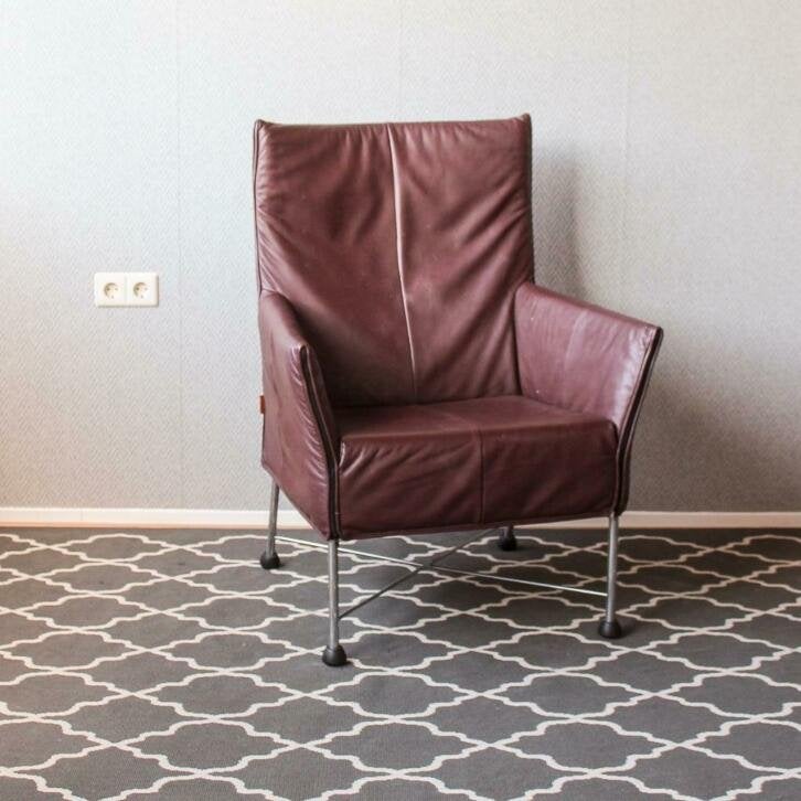 2x Montis Charly fauteuil Aubergine rvs onderstel, Niet ingevuld, Niet ingevuld, Leer, Ophalen of Verzenden