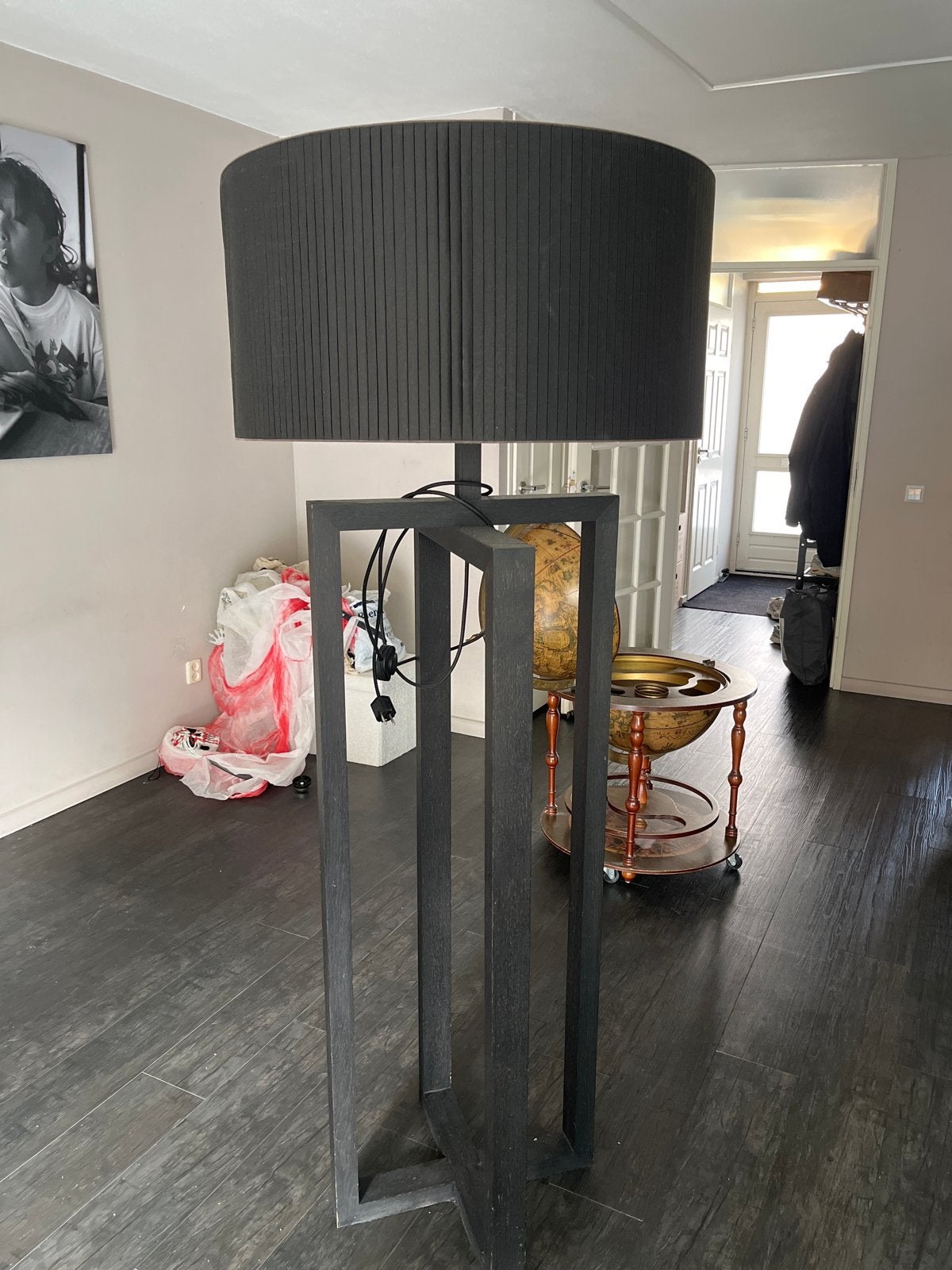 Layer by adje Moderne staande lamp met zwarte kap nieuw 3000, Gebruikt, 150 tot 200 cm, Hout, E27 (groot)