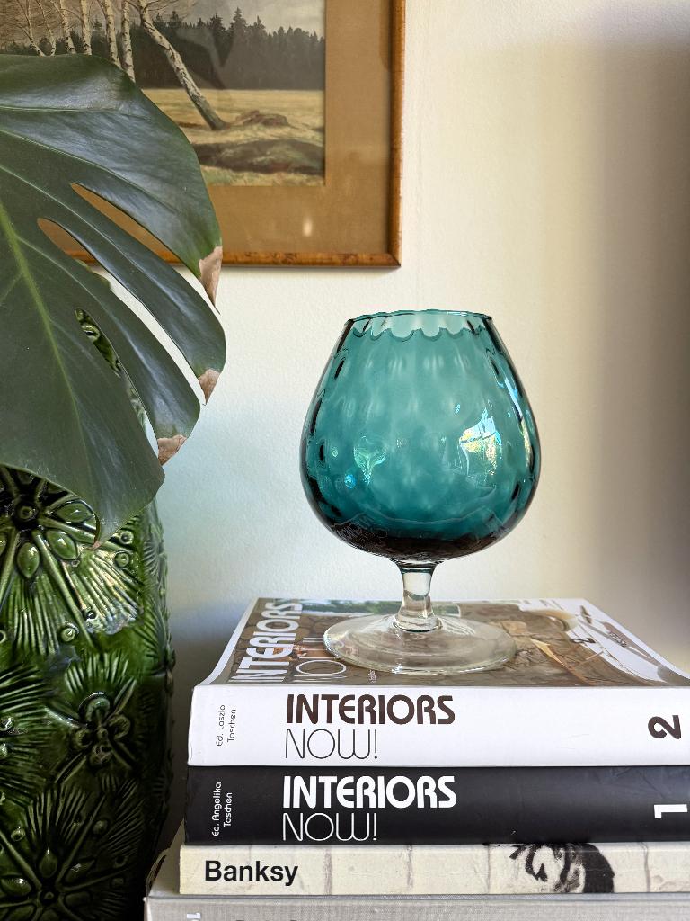 Groot vintage Empoli glas uit Italië - turquoise, Ophalen of Verzenden