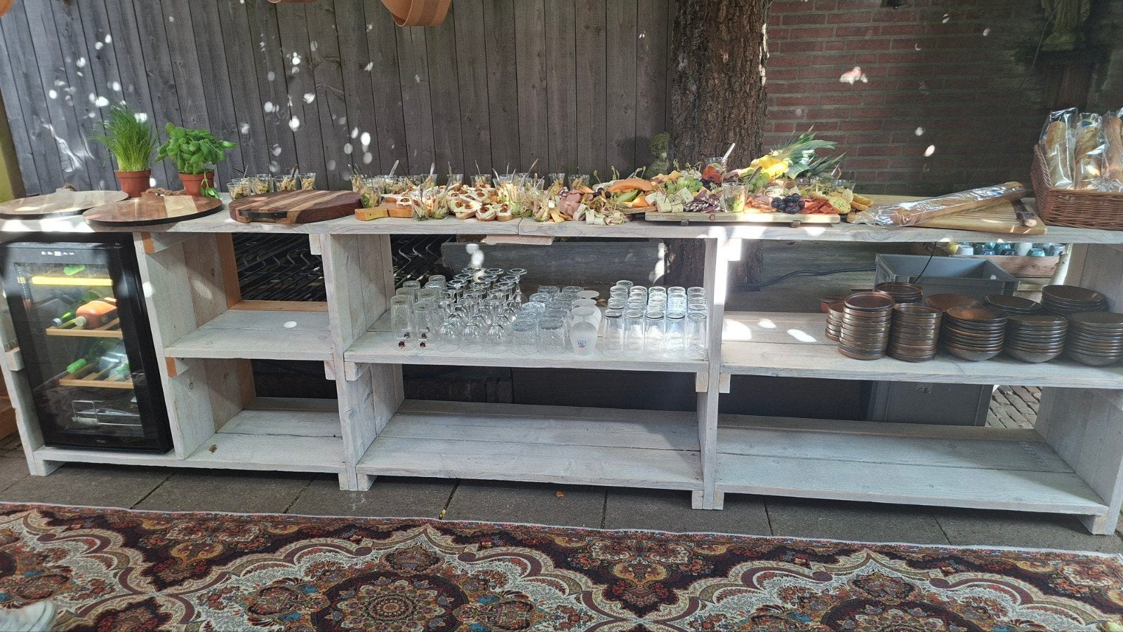 Steigerhouten Buffettafel met Wijnkoeler, Ophalen, Gebruikt, 200 cm of meer, Landelijk, robuust