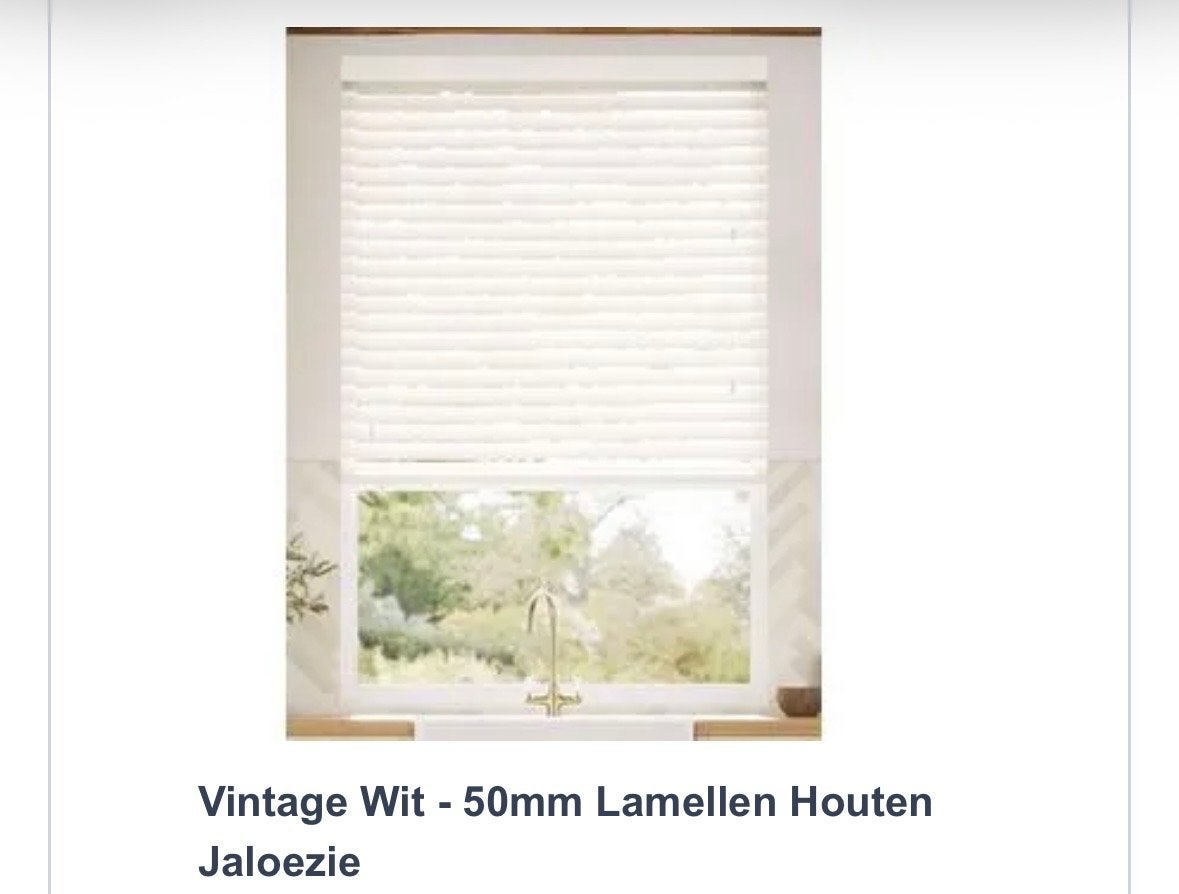 3x Vintage Witte Houten Jaloezieën 50mm - Splinternieuw, Ophalen, Jaloezie, Wit, Hout