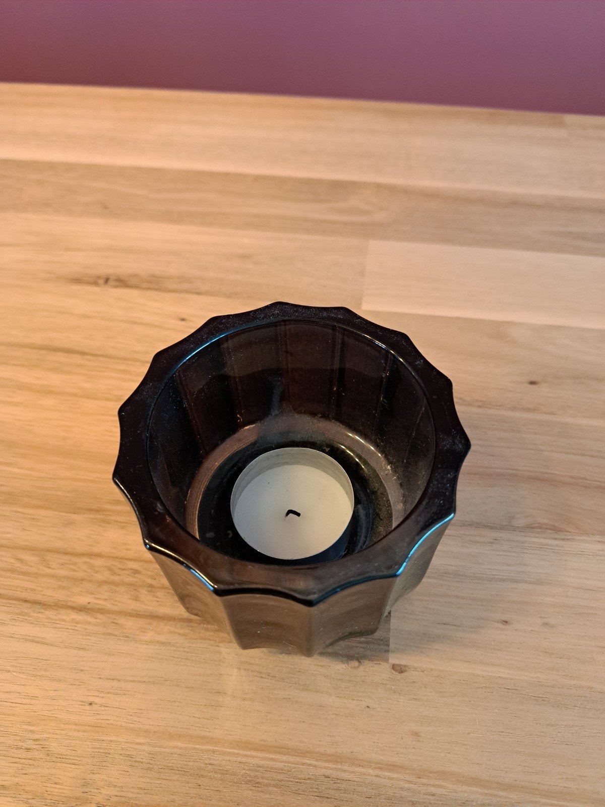 Zwarte waxinelichthouder van glas, Huis en Inrichting, Woonaccessoires | Kandelaars en Kaarsen, Ophalen, Zwart, Glas, Waxinelichthouder