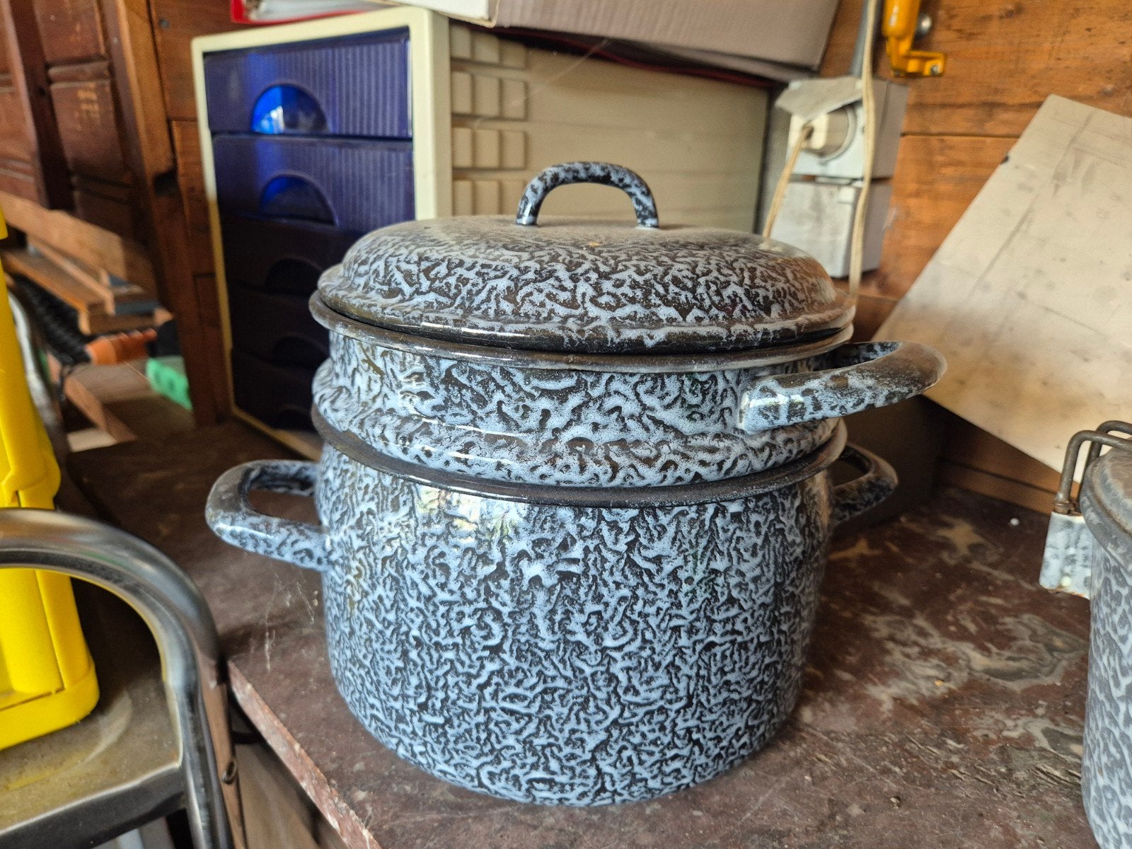 Te koop rijststomer grijs gewolkt emaille, Antiek en Kunst, Antiek | Emaille, Ophalen
