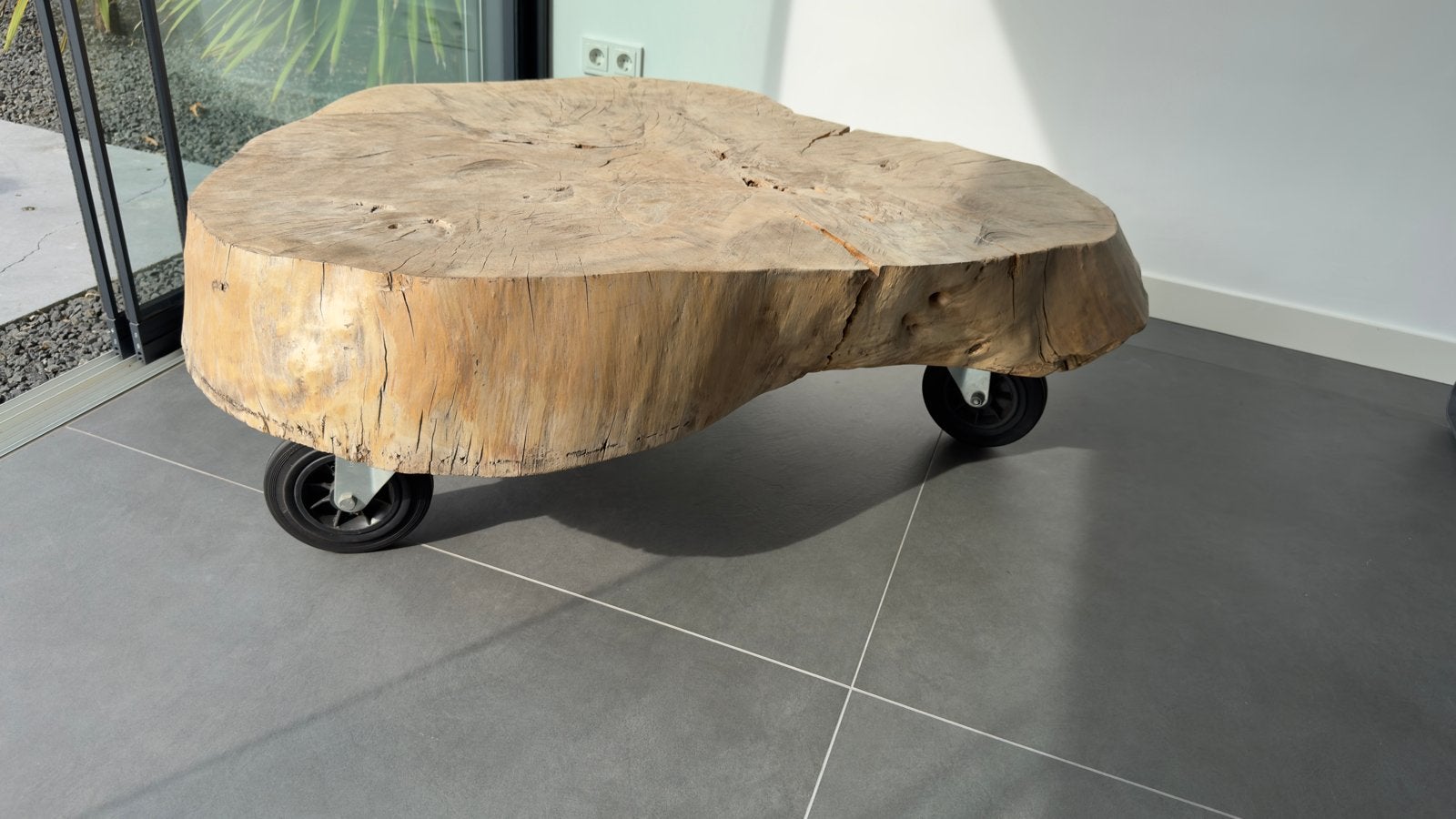 Unieke robuuste boomstamtafel van Amerikaanse eik, Ophalen, Gebruikt, 100 tot 150 cm, Robuust, natuurlijk