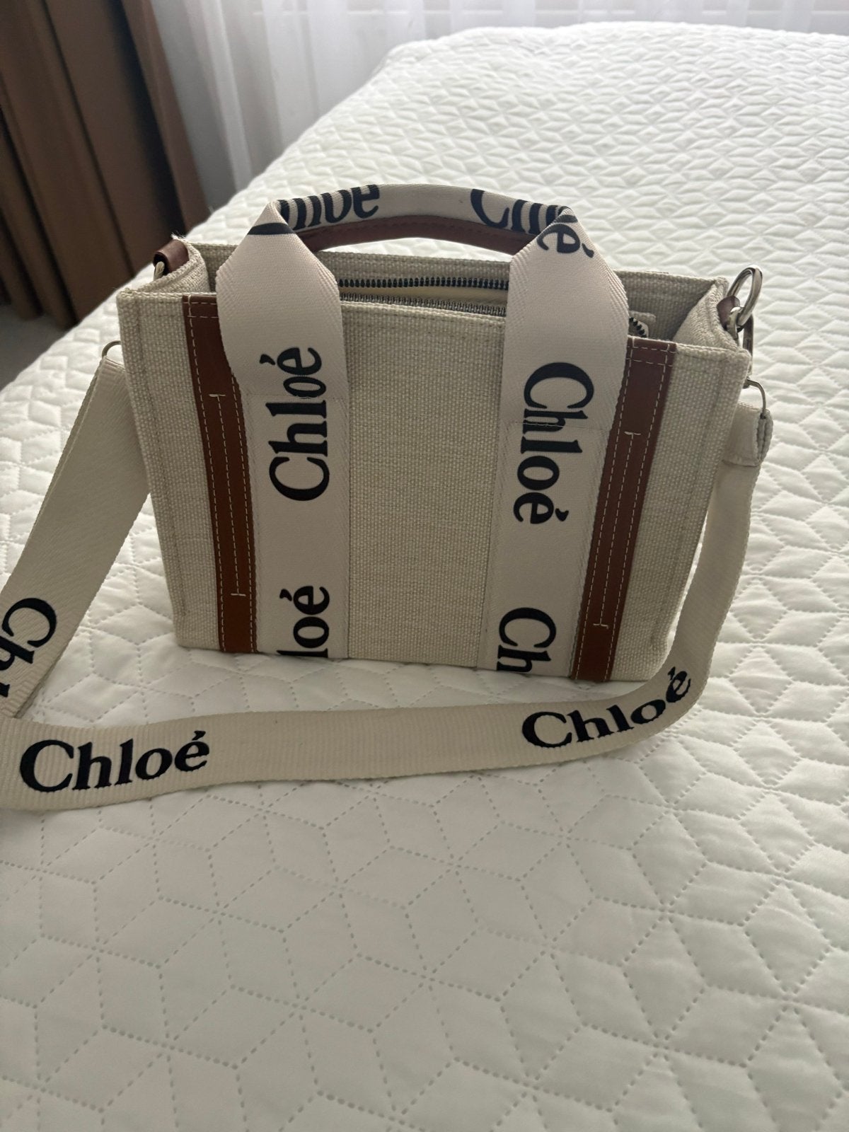 Chloé Woody Tote Mini Canvas Tas, Ophalen of Verzenden, Zo goed als nieuw, Beige, Handtas