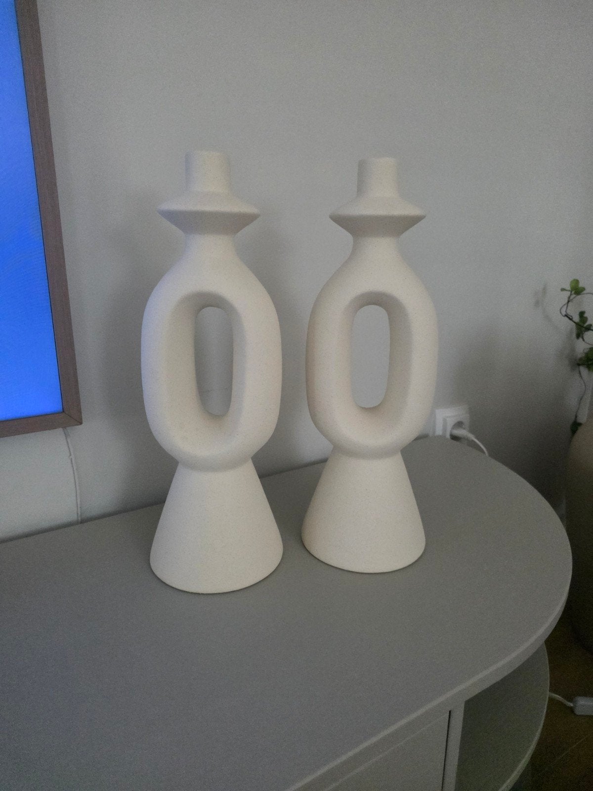 Set van 2 keramieken/stenen kandelaren, Huis en Inrichting, Ophalen
