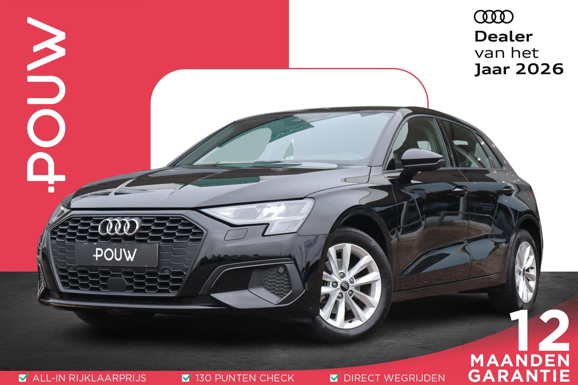 Audi A3 Sportback 30 TFSI 110pk S-tronic Attitude | Cruise C, 12 maanden, Stof, Gebruikt, Zwart