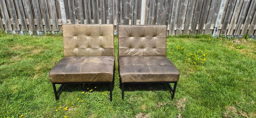 Groene lederen fauteuils van Loods5 - Gebruikt, Ophalen, Gebruikt, Leer