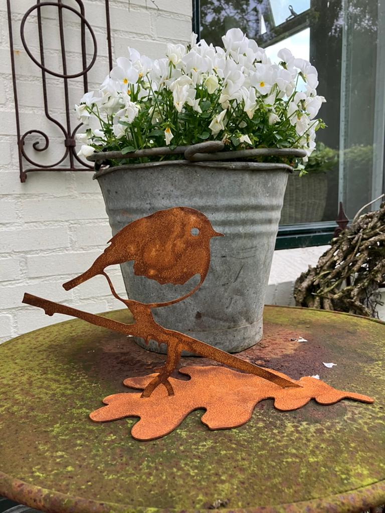 Roest metalen roodborstje op blad, Tuin en Terras, Ophalen of Verzenden, Zo goed als nieuw