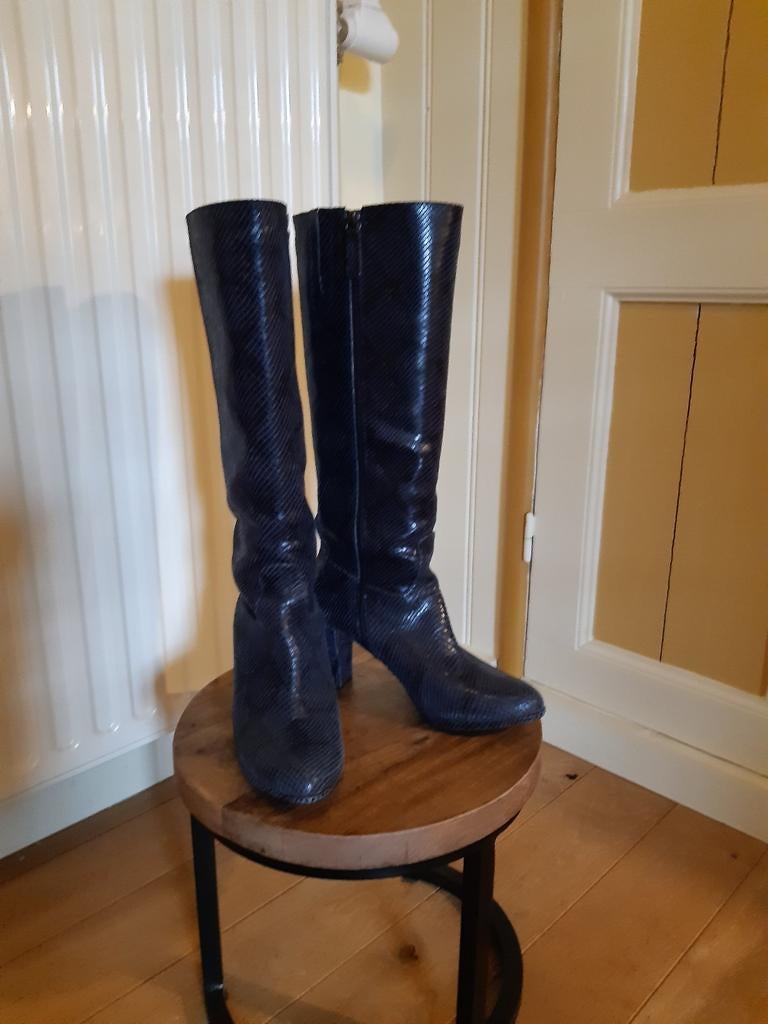 Leren laarzen, maat 40, kleur blauw/zwart, Ophalen of Verzenden, Zo goed als nieuw, Blauw, Hoge laarzen
