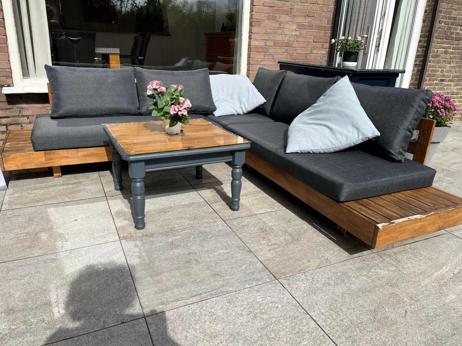 Houten loungeset Amber (Karwei) met kussens, Tuin en Terras, Ophalen, 5 zitplaatsen, Gebruikt, Loungeset