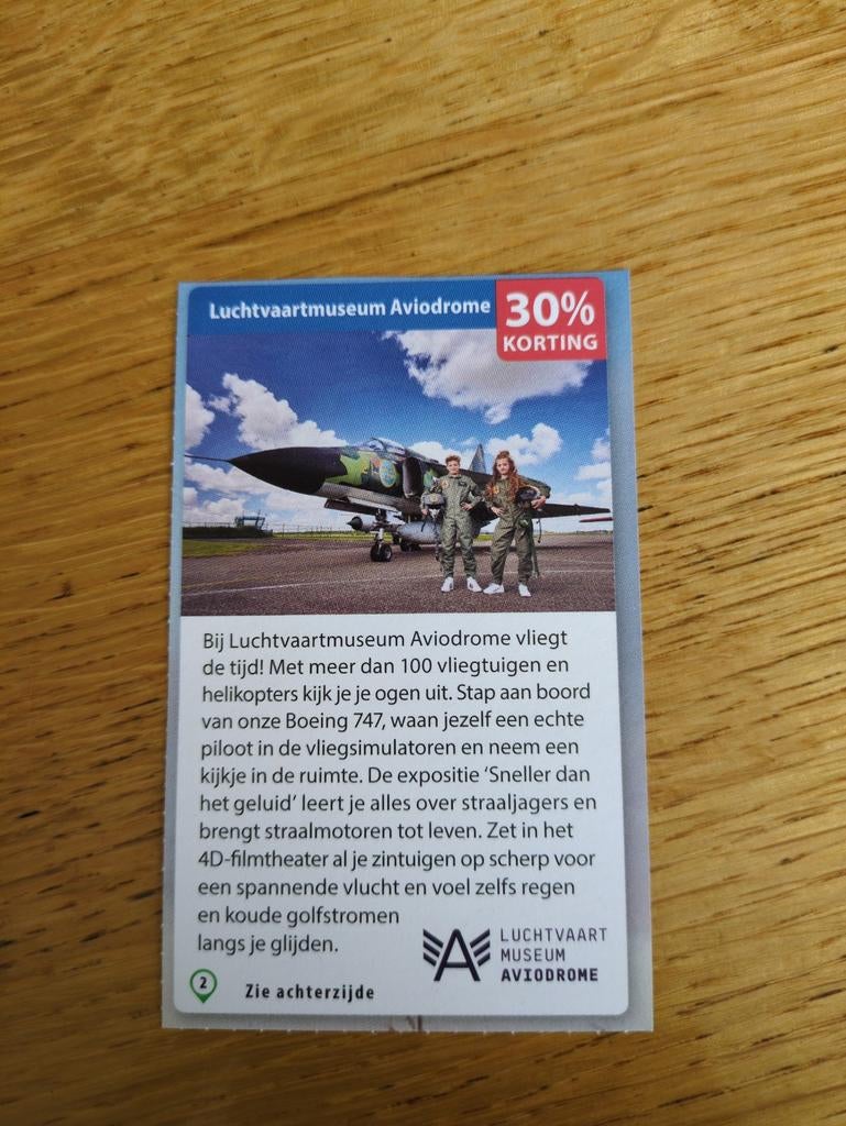Kortingsbon voor Aviodrome, Drie personen of meer, Kortingskaart