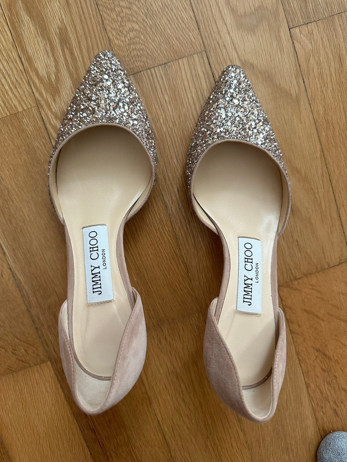 Jimmy Choo Esther maat 34 nude glitter, Pumps, Beige, Ophalen of Verzenden, Zo goed als nieuw