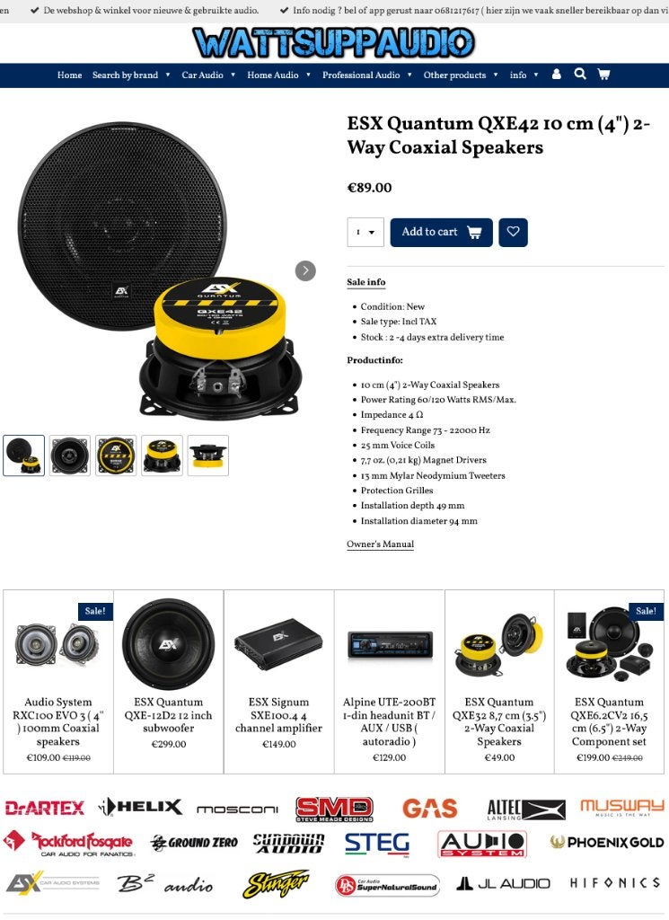 ESX Quantum QXE42 10 cm (4 inch ) 2-Way Coaxial Speakers, Audio-design, Nieuw, Am Breilingsweg 3, 76709 Kronau, Duitsland, Ophalen of Verzenden
