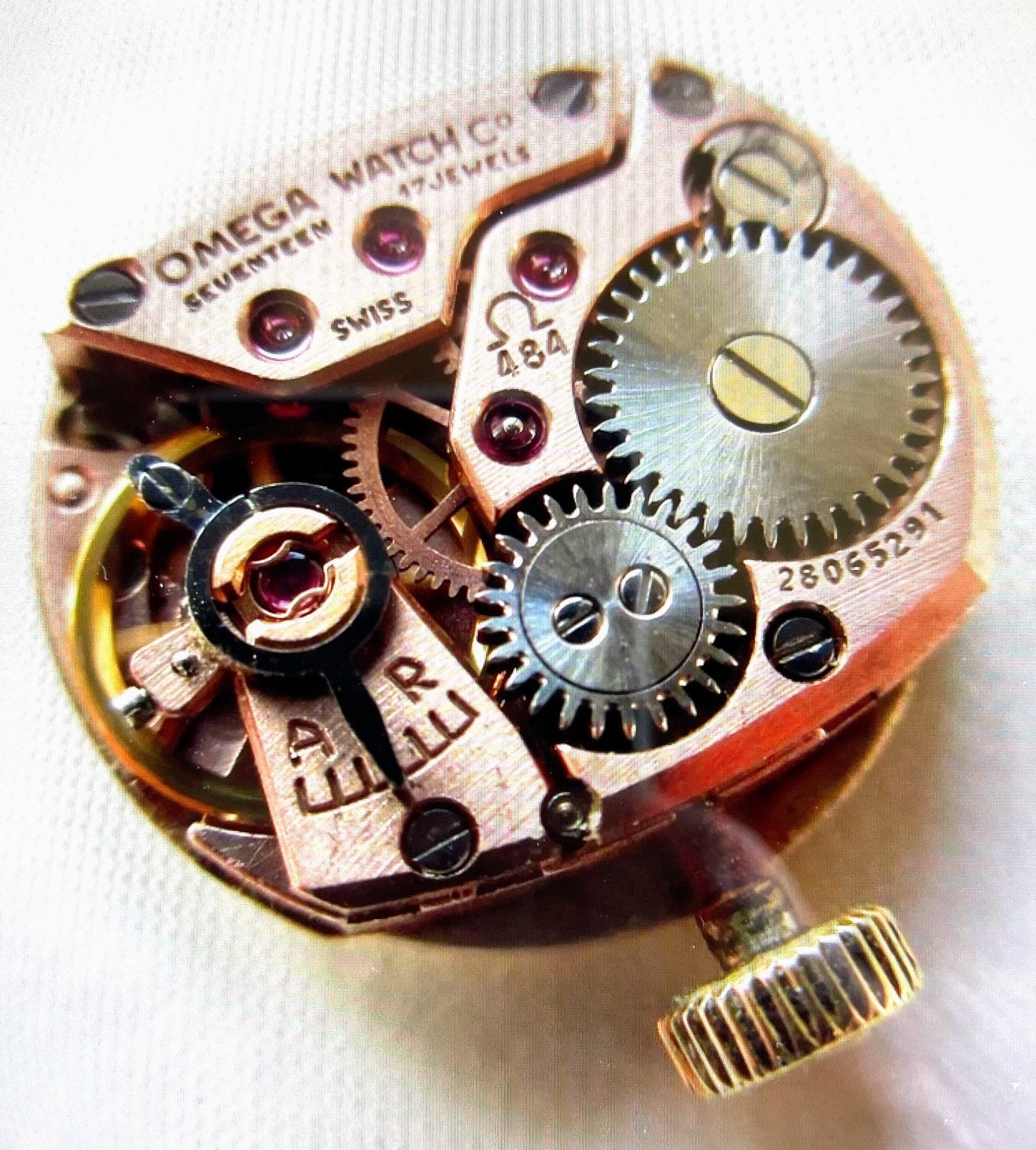 Omega Genève binnenwerk en frontplaat + kroon, Gebruikt, Verzenden, Polshorloge, Overige materialen