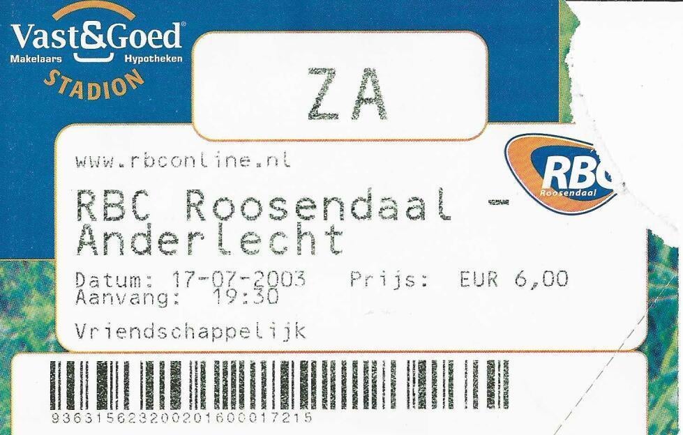 Ticket 03-04 RBC - Anderlecht, Ophalen of Verzenden, Gebruikt, Overige binnenlandse clubs, Overige typen