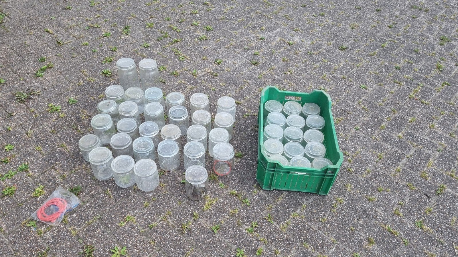 Partij vintage Weckflessen / inmaakpotten 45 stuks, Met deksel, Ophalen, Gebruikt, Glas