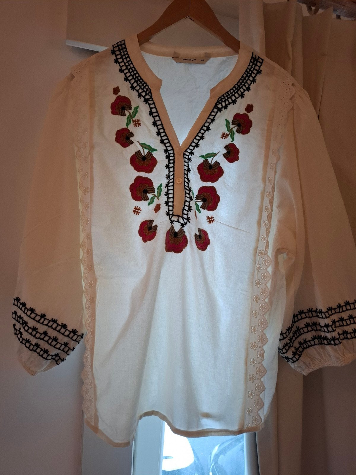 Summum Blouse Maat 46 met Geborduurde Bloemen, Kleding | Dames, Summum, Wit, Maat 46/48 (XL) of groter, Ophalen of Verzenden