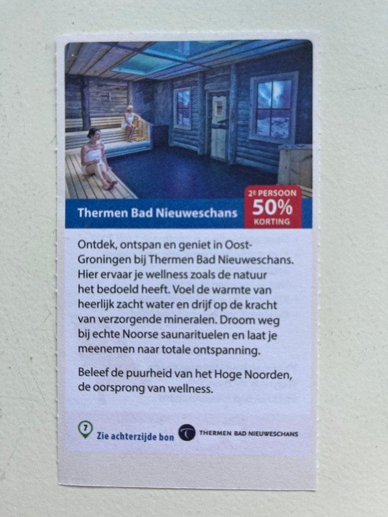 Kortingsbon sauna Thermen Bad Nieuweschans, Drie personen of meer, Kortingsbon, Spa of Sauna