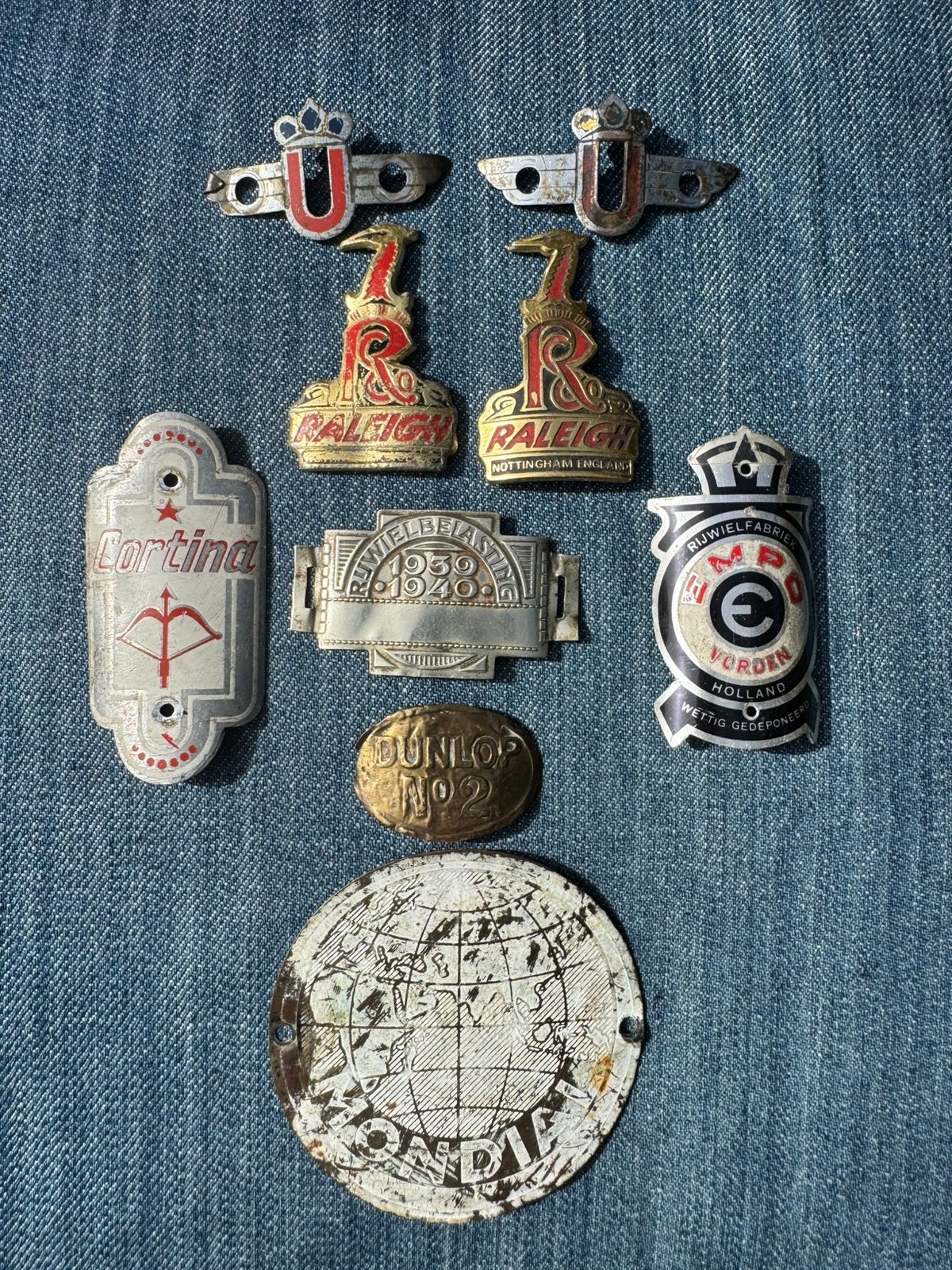 Vintage Balhoofdplaatjes & Rijwielbelastingplaatje 1939-1940, Ophalen of Verzenden, Spatbord