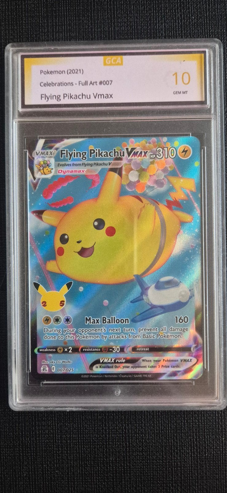Pokémon Flying Pikachu VMAX GCA 10 GEM MT Celebrations, Ophalen of Verzenden, Nieuw, Losse kaart