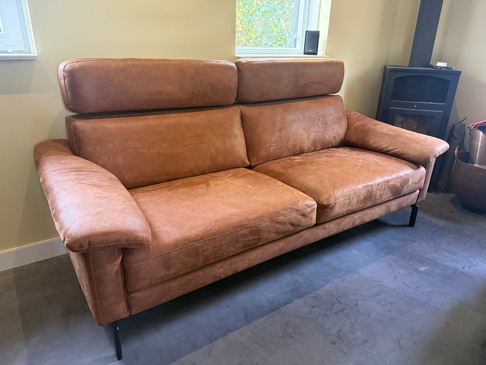 Leren 3-zitsbank met relaxfauteuil - Zo goed als nieuw, Ophalen, Driepersoons, Leer, Zo goed als nieuw