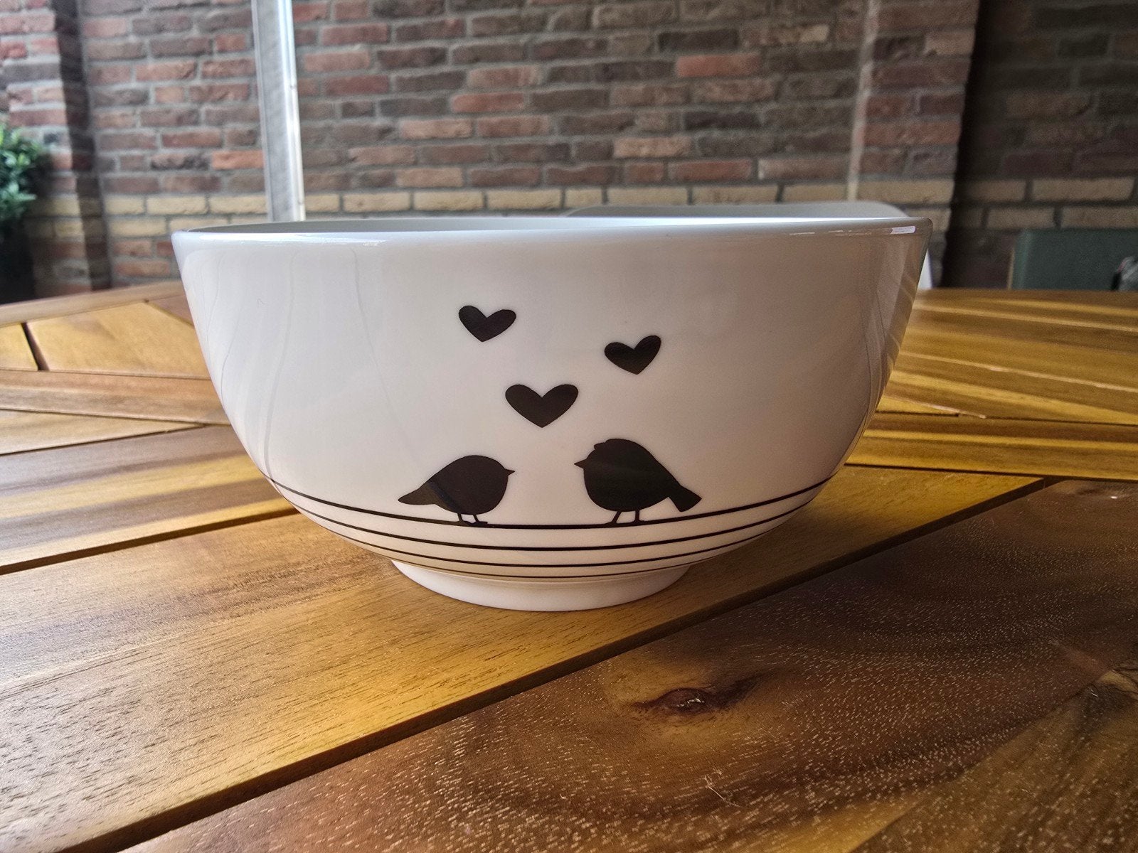 Clayre & Eef schaal met vogeltjes en hartjes - 14 cm, Porselein of Keramiek, Schaal, Rond, Ophalen of Verzenden