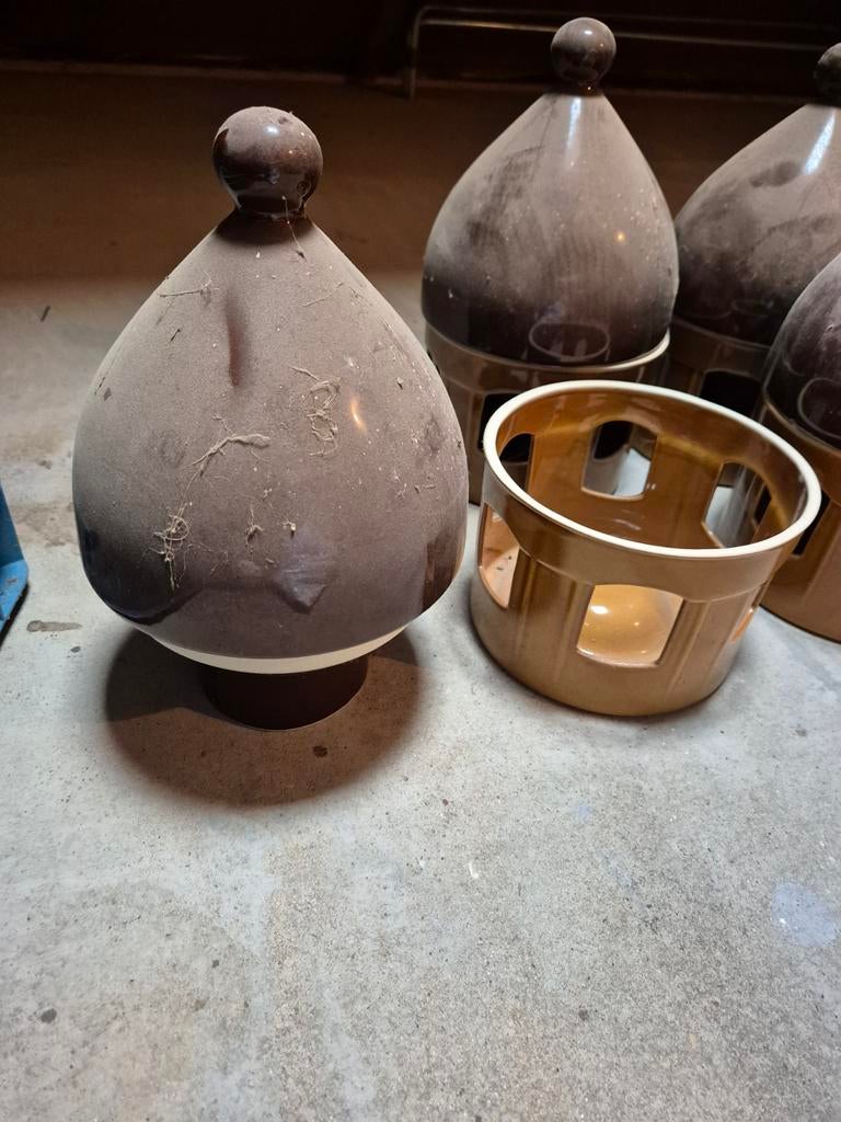 Set van 6 vintage keramische duiven water of voedselbakken., Ophalen