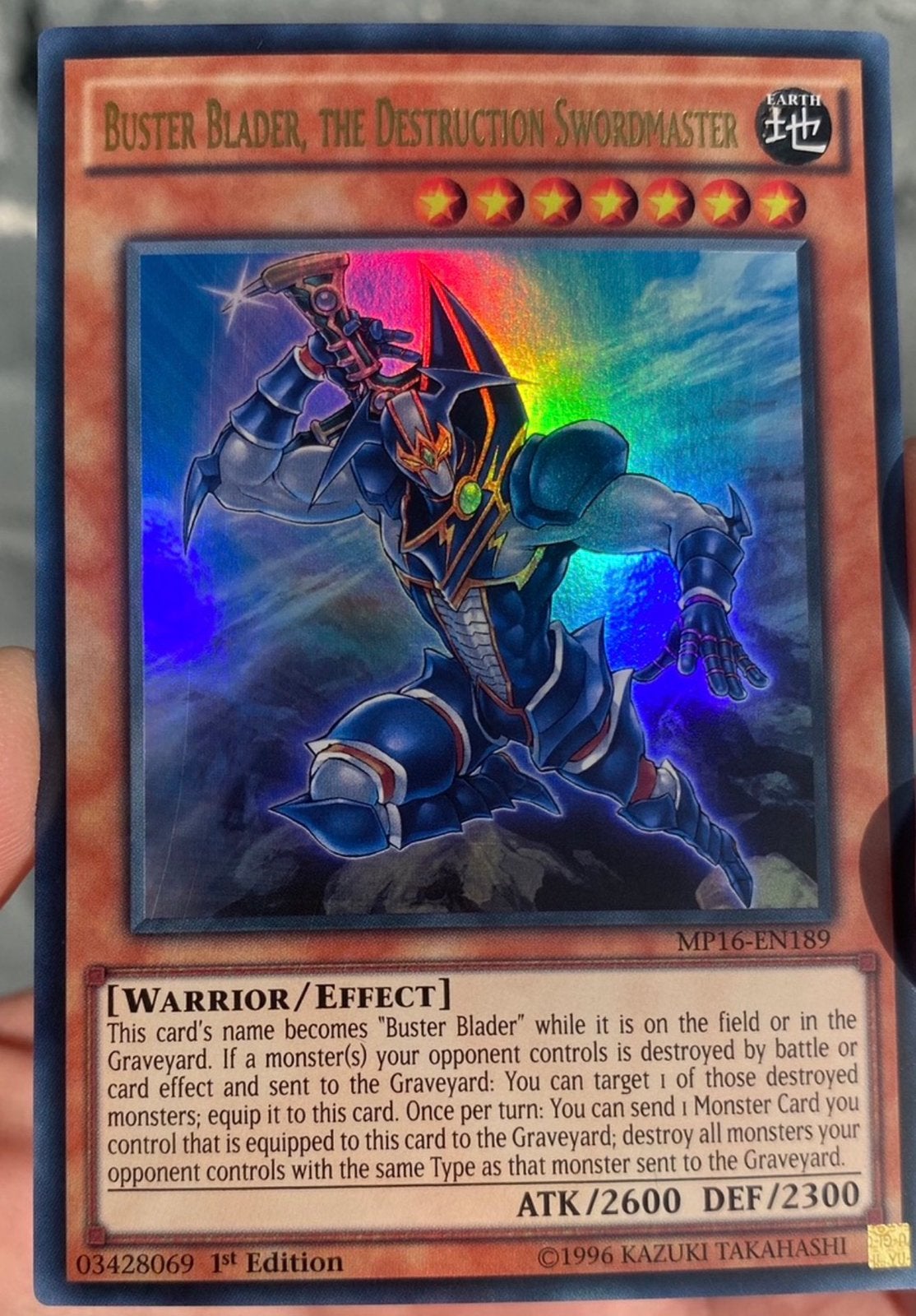 Yu-Gi-Oh! Buster Blader, the Destruction Swordmaster MP16 !, Ophalen of Verzenden, Zo goed als nieuw, Losse kaart, Foil