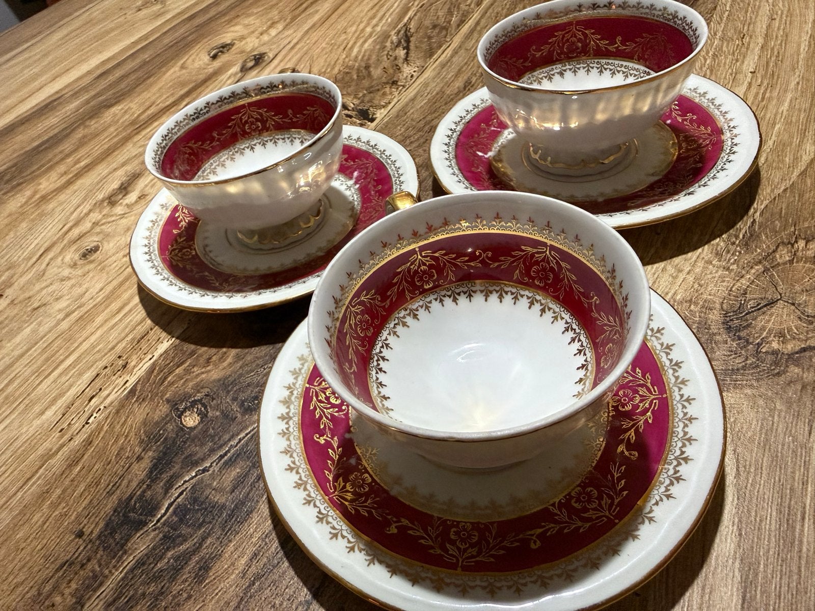 Set van 3 antieke Franse porseleinen kopjes en schotels, Antiek en Kunst, Ophalen of Verzenden