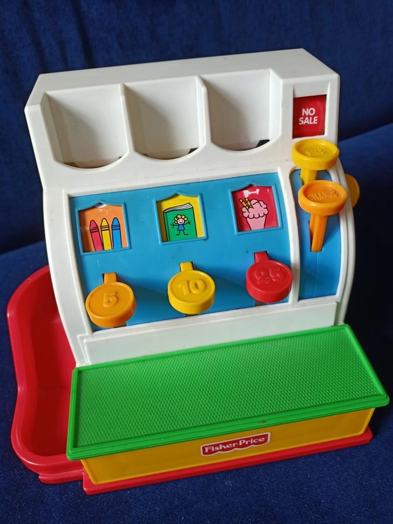 Fisher Price Kassa met 2 muntjes - Speelgoedkassa, Ophalen of Verzenden, Gebruikt, Speelset