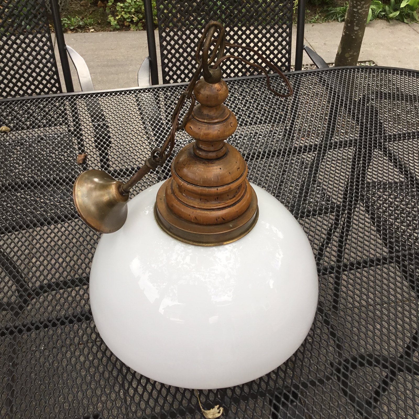 Vintage hanglamp met glazen kap, Huis en Inrichting, Lampen | Hanglampen, Ophalen, Overige materialen, Gebruikt, Overige fittingen
