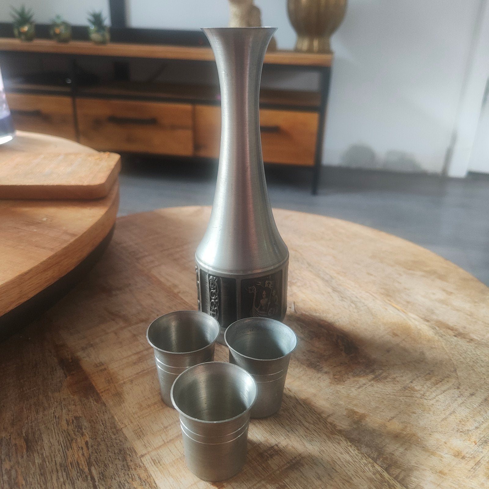 Noorse zink/lood vaas met Viking motieven, Ophalen of Verzenden