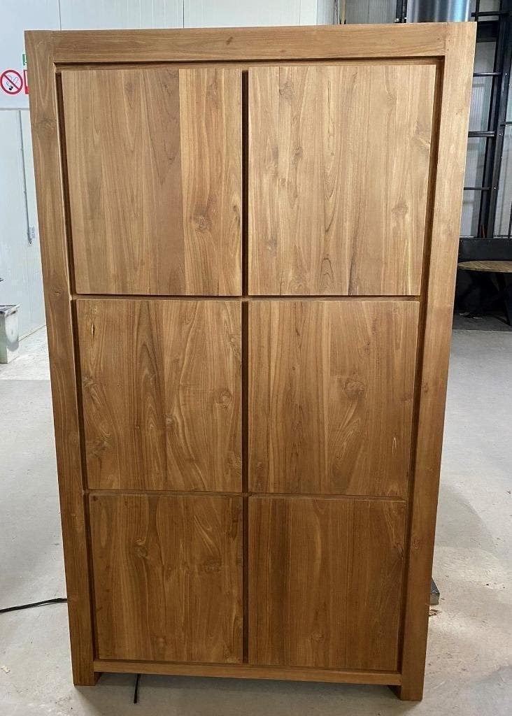 Dichte Kast TEAK + 6 full wood deuren; stevige kast 120b., Ophalen, Met deur(en), 100 tot 150 cm, 200 cm of meer