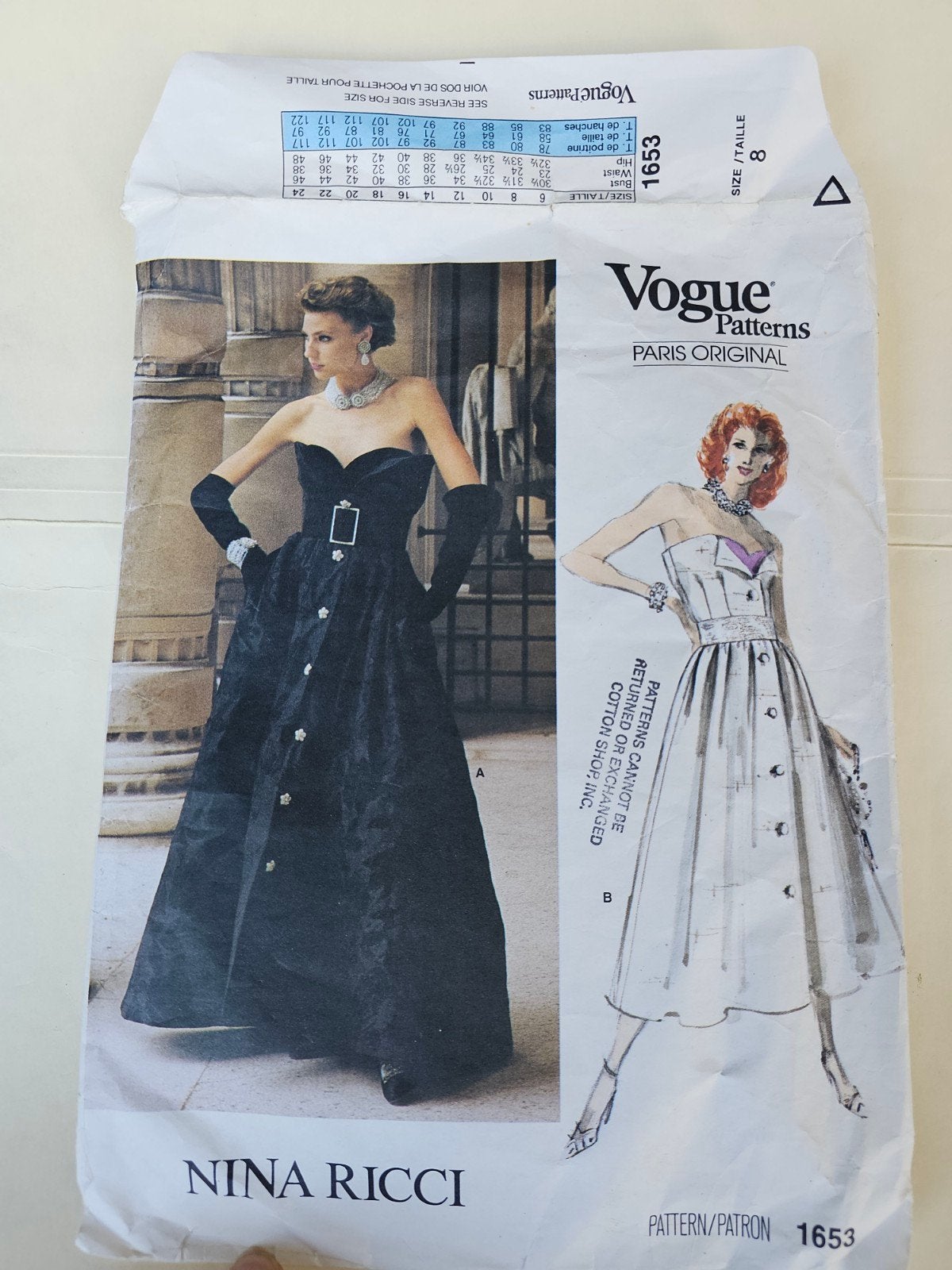 Vogue Patroon Nina Ricci, zeldzaam, Maat 8 - Ongebruikt, Hobby en Vrije tijd, Ophalen of Verzenden, Nieuw, Vrouw, Overige merken
