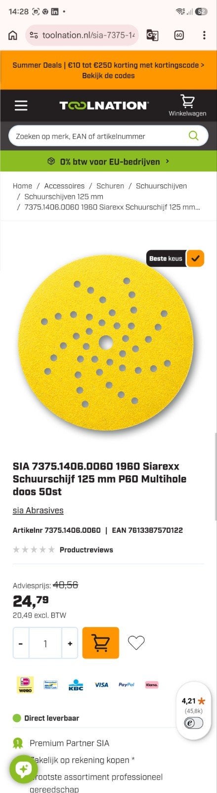 SIA 1960 Siarexx schuurschijven 125mm P60 multihole 50 stuks, Ophalen of Verzenden, Nieuw, Minder dan 600 watt