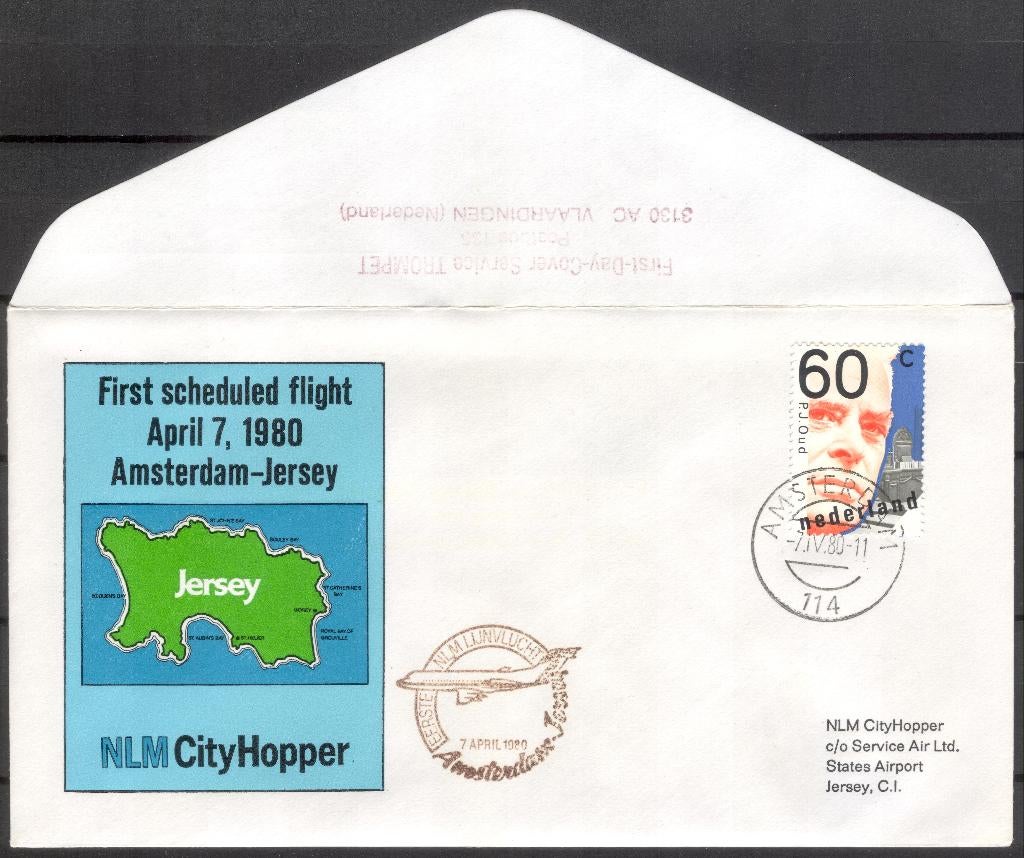 1e NLM vlucht Jersey 1980, Verzenden, Envelop